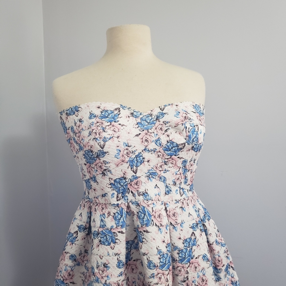 HOCO! Sans Souci White Floral Tea Party Cupcake Dress L StraplessSans Souci HOCO - Picture 8 of 16